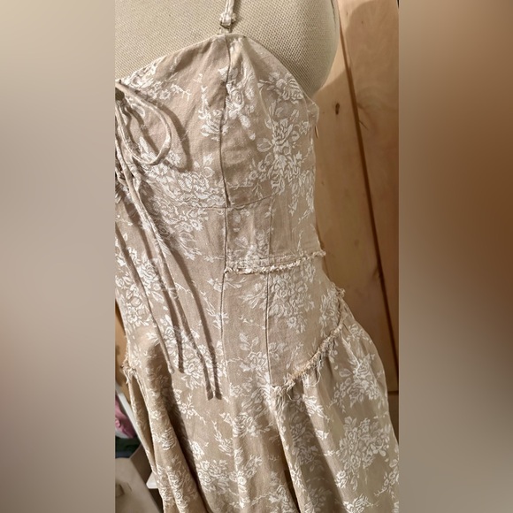 NEW NWT Anthropologie Corset Seamed Mini Cotton Linen Beige Flower Floral Dress - Picture 5 of 12